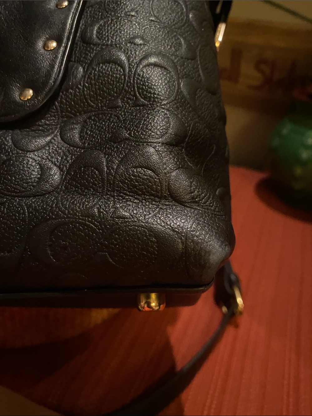 Coach Emma Black Satchel Crossbody Signature C and Cowhide Leather w/Gold studs - Picture 13 of 16